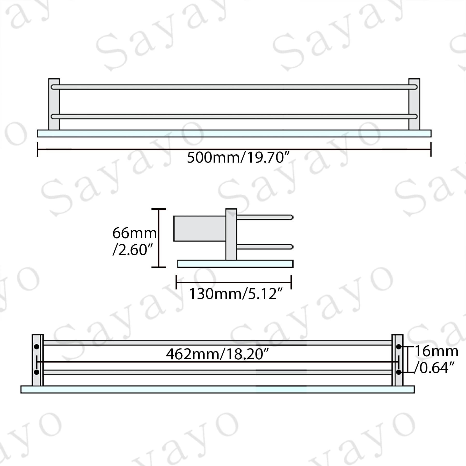 SAYAYO Duschablage Chrom Glasregal Edelstahl Duschregal Badezimmer Regal Duschkorb Shampoo Halterung für dusche Badezimmerregal für Bad und Küche 500mm x 130mm x 66mm | 8 mm extra dickes Glas und polierter verchromter Rahmen aus SUS304-Edelstahl