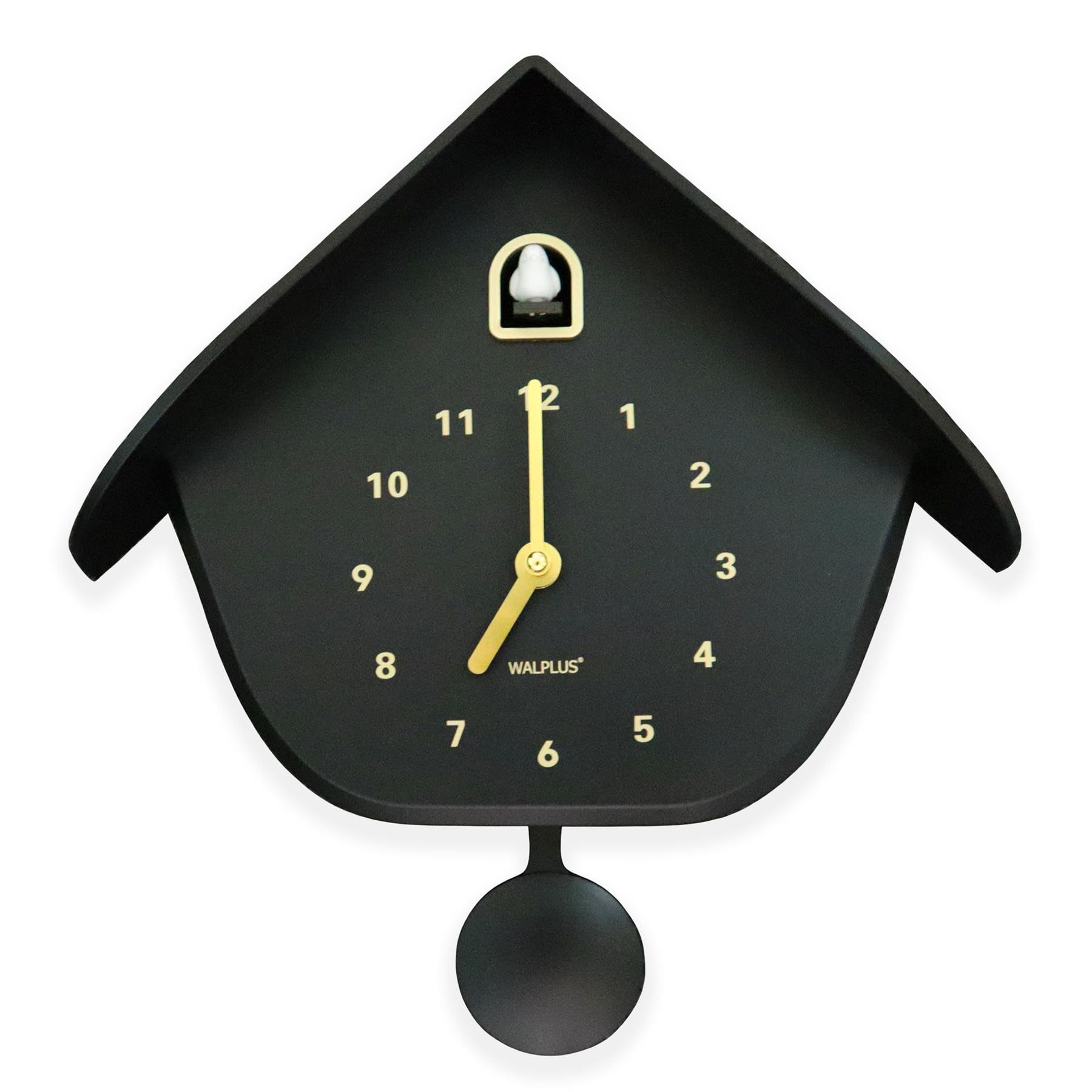 WALPLUS Schwarz Kuckucksuhr Modern mit Stundenruf Einstellbarer Lautstärke Singender Vogel Kuckucksuhr mit Lautlosem Modus Batteriebetriebene Kuckucksuhr Pendel für Wanddekoration