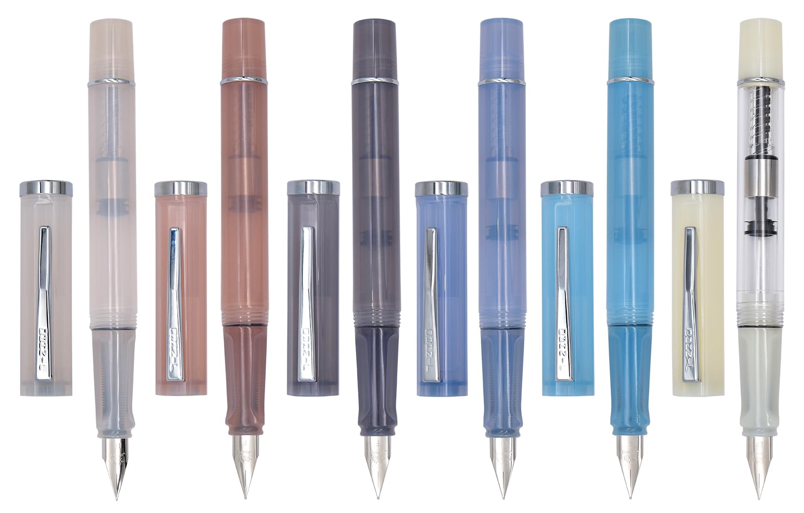 XIAOYU 6PCS Jinhao 58D Resin Fountain Pen Transparent Morandi Colors Iridium Nib Silver Trim with Converter Set, Fine Nib(0.5mm)