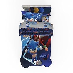 Sonic The Hedgehog 3 Movie Kids Bedding Super Soft Comforter and Sheet Set, 4 Piece Twin Size, (Officially Licensed Product) by Franco