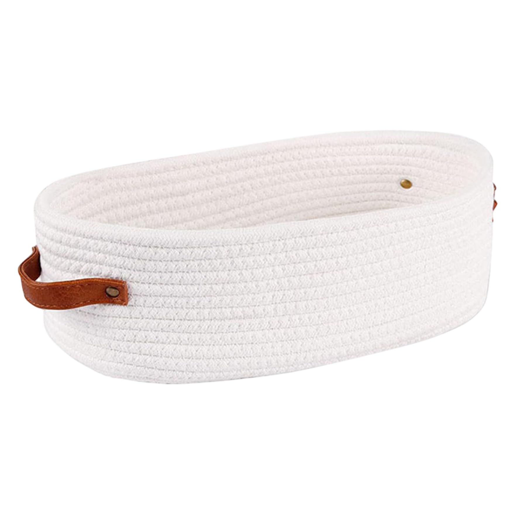 Small Woven Basket 13x6x4" White Cotton Rope Woven Countertop Organizer Storage