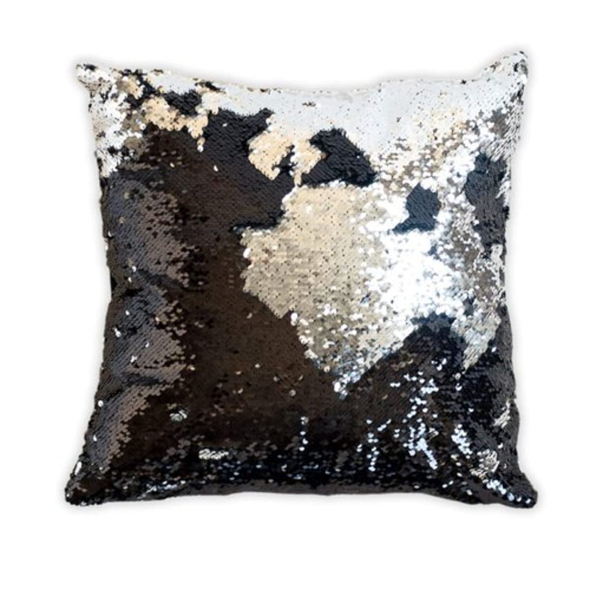 Elysian Magical Sequin Sequence Designer Reversible Cushion Cover (Silver & Black, 16x16 inches)-image-34