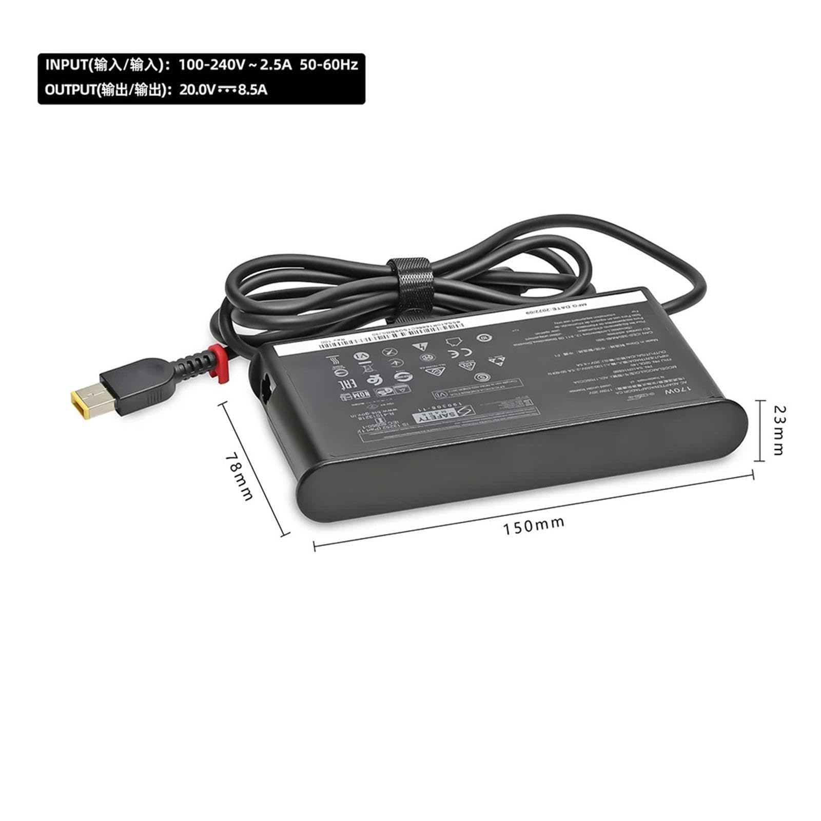 Cargador Adaptador De Corriente USB De 170W, 20V, 8,5A, Compatible con Lenovo, Compatible con Thinkpad, P1 P50 P51 P52 P53 P70 P73 W540 W541 T540P Yoga 15 45N0487(and EU Plug)