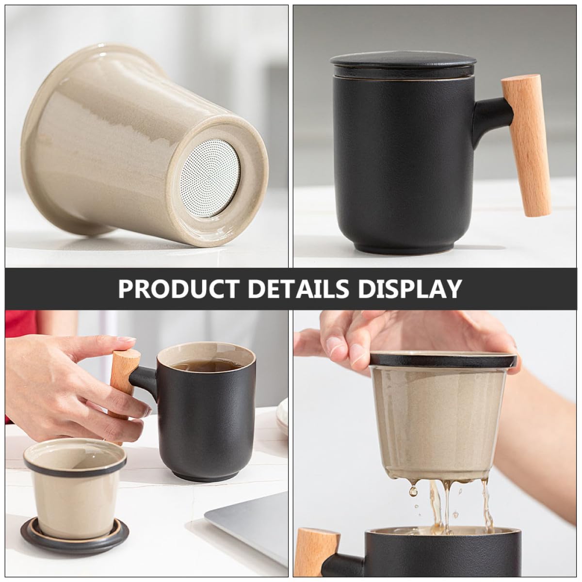 SUPVOX Taza de Cerámica Filtro y Tapa, Infusor de Té Portátil Prueba de Fugas Adecuado para Oficina y Viajes, Capacidad Grande y Diseño Elegante