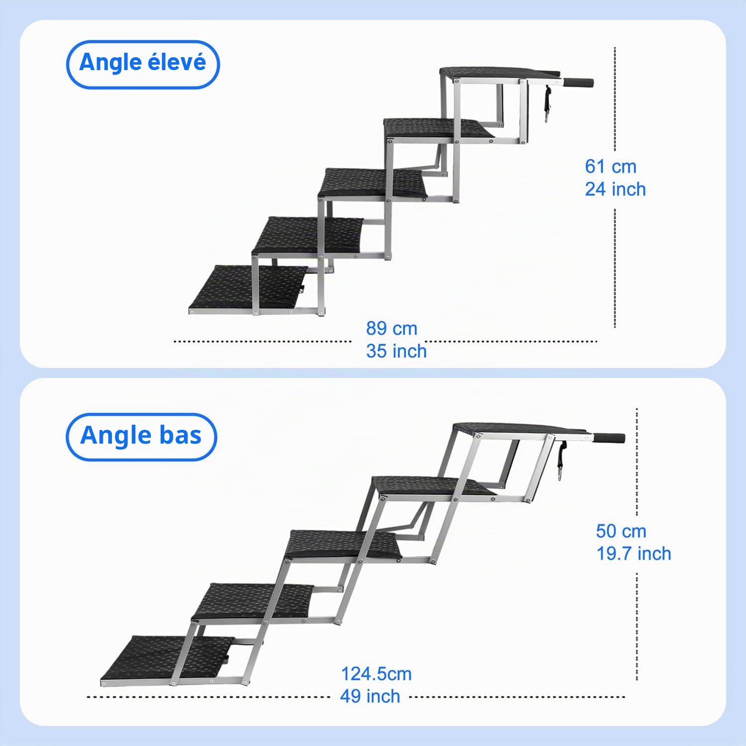 Escalier pour Chien 5 marches, Rampe Voiture pour Chiens Pliable, Charge 113 kg, Surface antidérapante, Aluminium léger, Larges marchepied Portable pour Compagnie, Voiture, SUV, Camion argenté