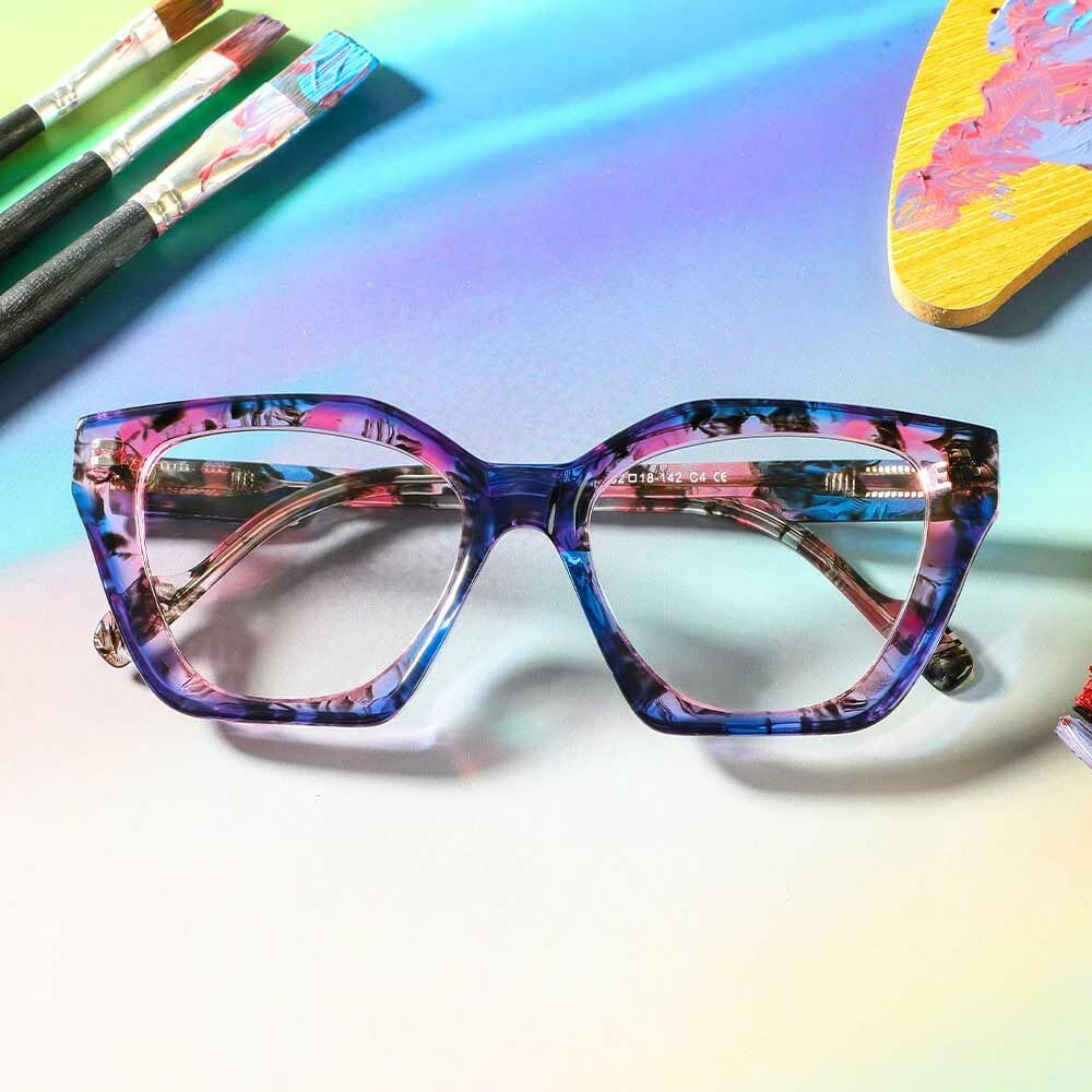 Katzenaugen-Lesebrille Designer, Brillen Blaulichtfilter Reading Glasses Stylische, Lesebrillen Azetat mit Eingravierten Details Cat-Eye Lesestärke für Damen & Herren
