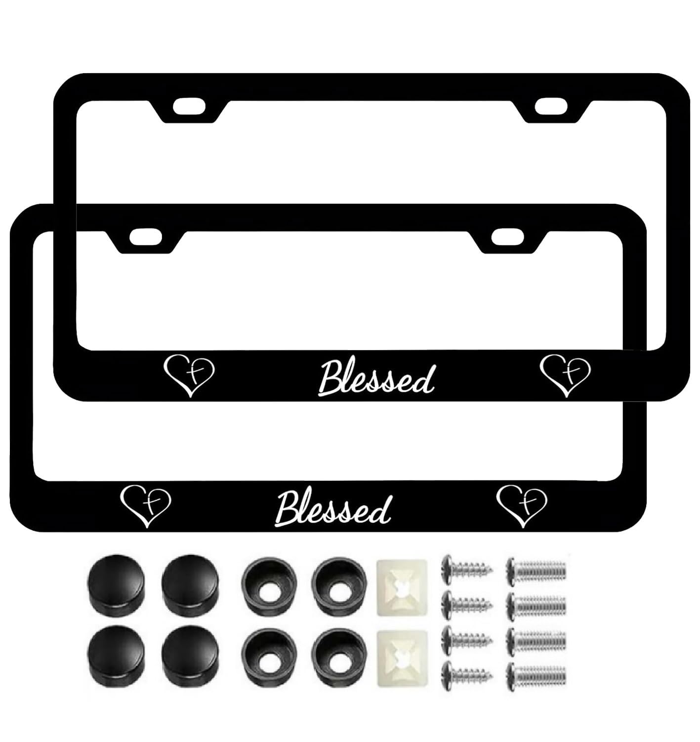 2Pcs Blessed License Plate Frames, License Tag Plate Cover Holder Universal Fit for Cars, Trucks and SUVs (Blessed)