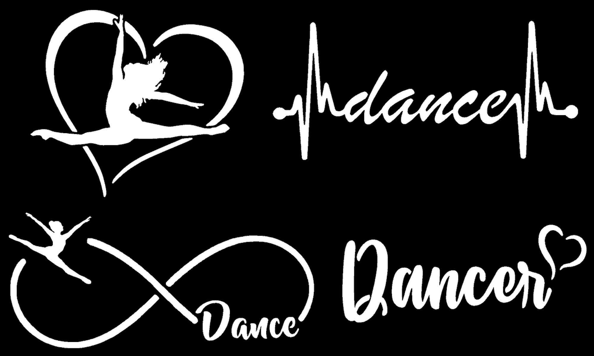 Dance Decals 4 Pack: Dance Heart, Dance Infinity, Dance Heartbeat, Dancer (White)