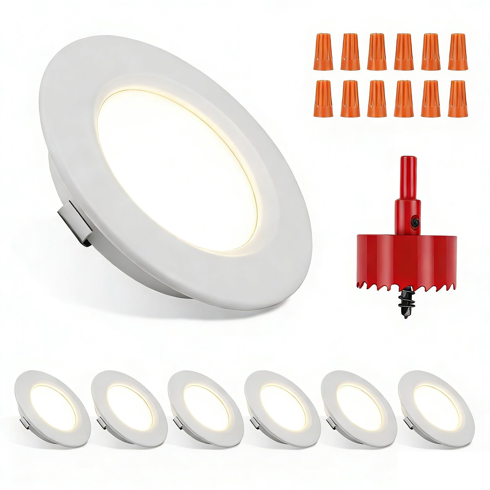 RVZONE Lámpara de techo empotrable para barco RV | Paquete de 6 luces LED de 12 voltios súper delgadas con perforador de agujeros DC 12 V 3 W Downlights de aluminio completo (luz blanca)