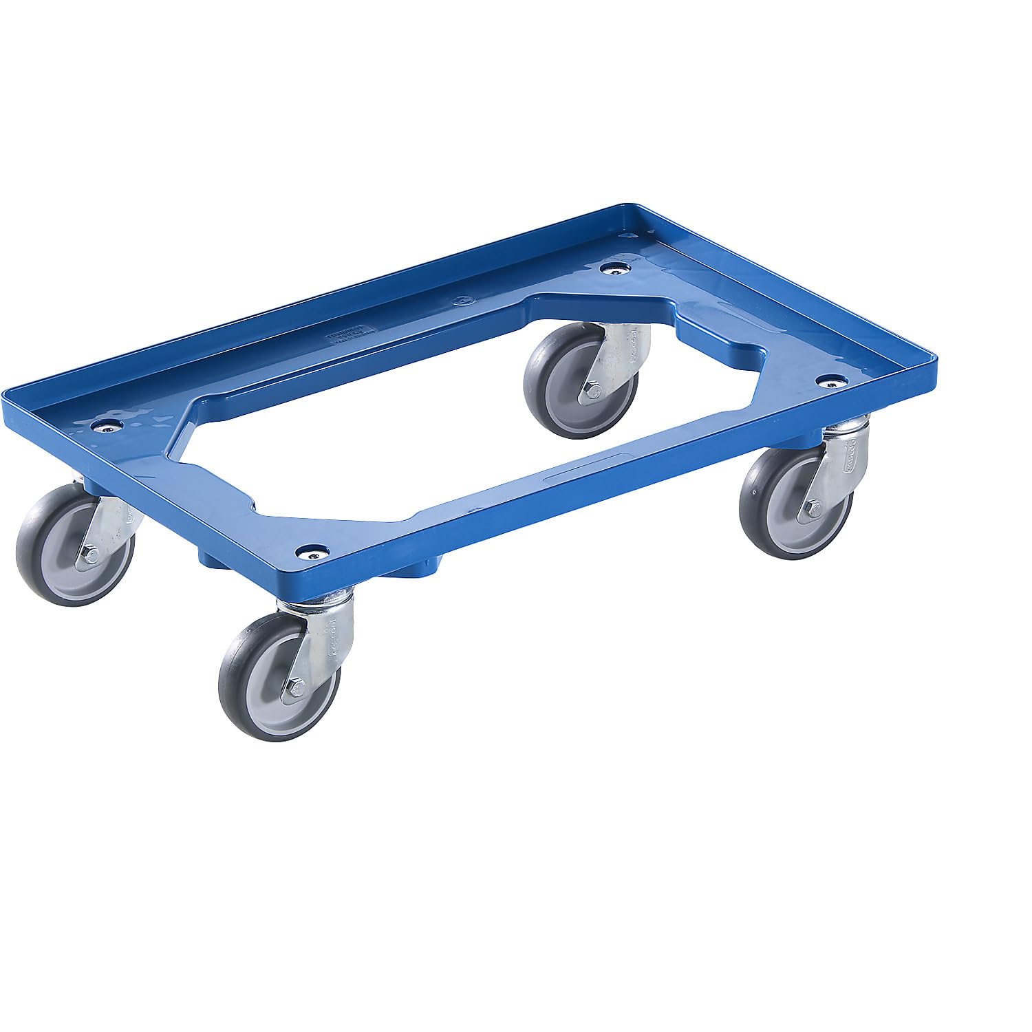 eurokraft | Plateau roulant professionnel | 600 x 400 mm | 4 roulettes pivotantes à bandage caoutchouc | bleu