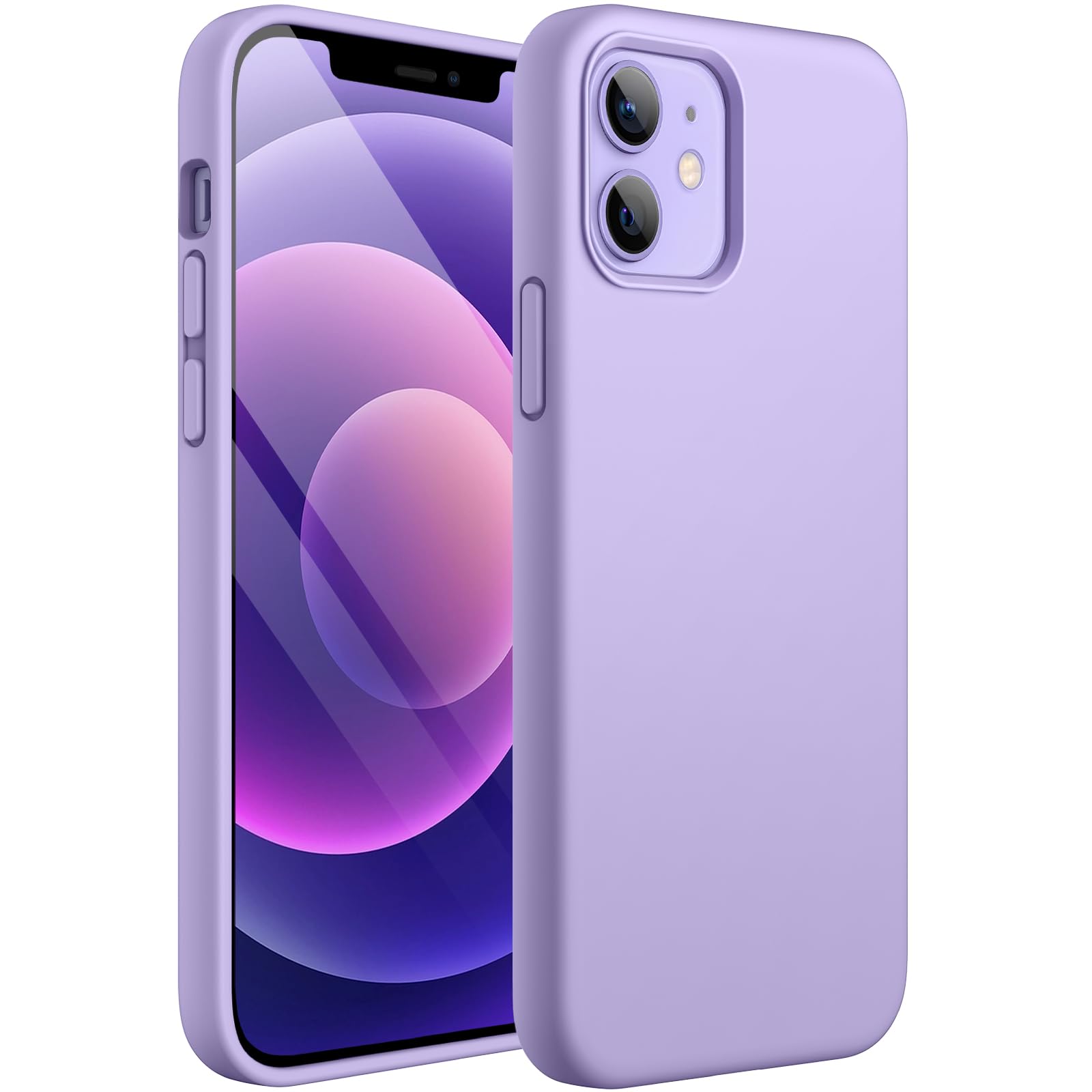 JETech Silicone Case for iPhone 12/12 Pro 6.1-Inch, Silky-Soft Touch Full-Body Protective Phone Case, Shockproof Cover with Microfiber Lining (Purple)