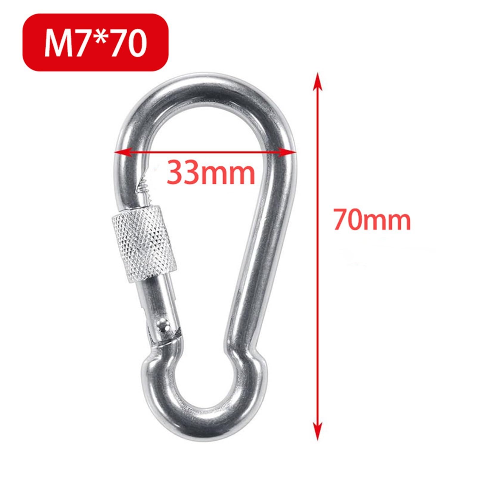 Mosquetones Acero Inoxidable M4/M5/M6/M7/M8 Clips de mosquetón a presión resorte Metal ganchos tornillo anillo en D mosquetones bloqueo conector oscilante(M7x70,20PCS)