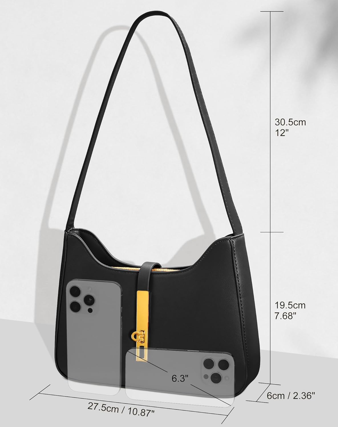 Small Black Purse for Women, Shoulder Bag PU Leather Handbag, Trendy Crescent Clutch with Zipper - Image 6