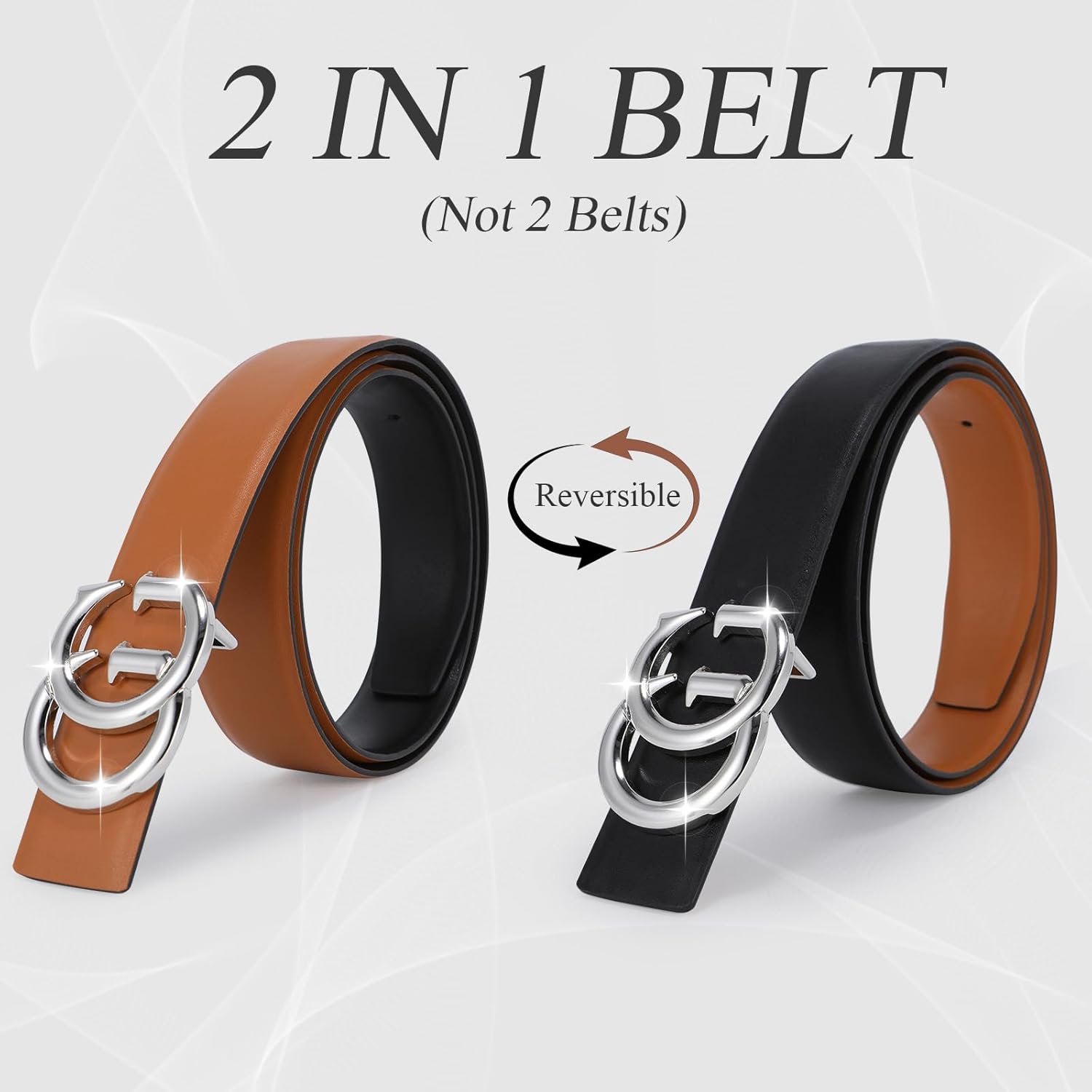 LOCANMY Woman and Man Fashion Classic Buckle Reversible Leather Belt for Dresses, Jeans, and Coats, wide1.38 Double Side - Image 2