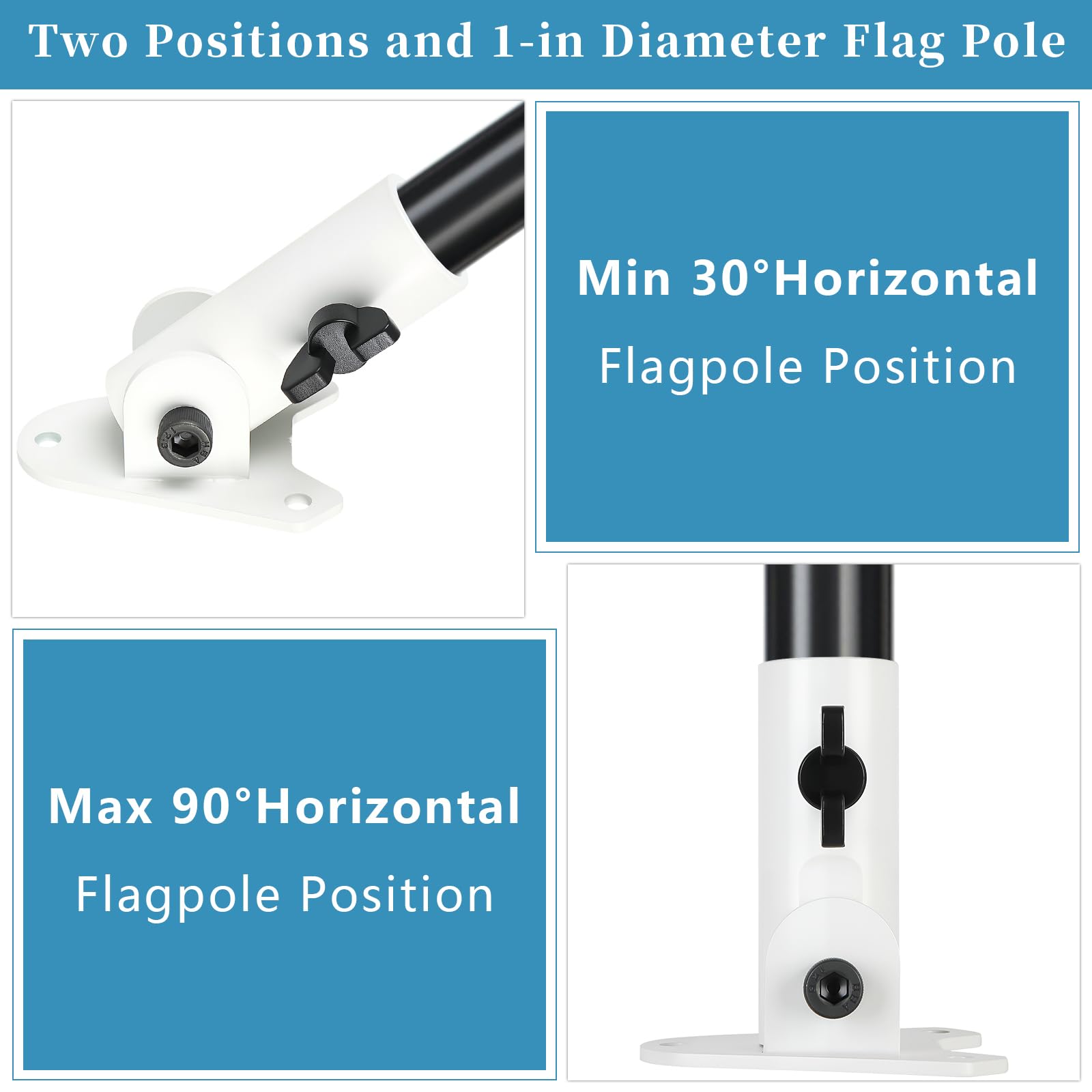Supporto per asta portabandiera Staffa di montaggio Robusto in metallo - Staffa da parete antivento con regolazione dell'inclinazione per pareti di casa, recinzione e giardino (bianco X2)