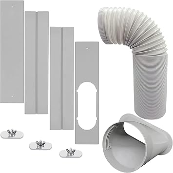 Portable AC Window Vent Kit with 5inch Hose 6pcs Window Seal Kit for Portable Air Conditioner, Adjustable Sliding Window Kit Plate for AC Unit AC Window Seal Suitable for 5”/13 CM