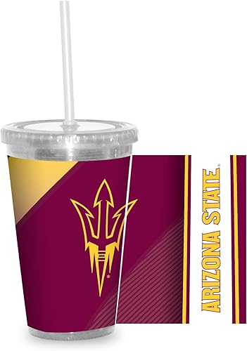 Miniatura 47 de Rico Industries NCAA Sports Team - Vaso transparente de 16 onzas con pajilla, vaso de viaje del color del equipo para fanáticos de los deportes