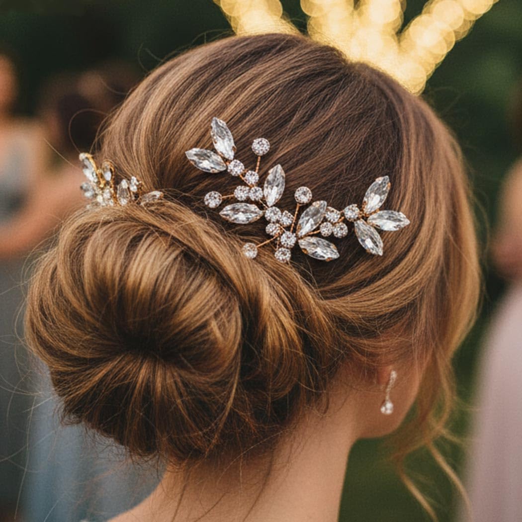 Casdre Crystal Bride Wedding Hair Pins Rhinestone Bridal Hair Pieces Wedding Hair Accessories for Women and Girls (Pack of 2) (B Gold) - Image 7