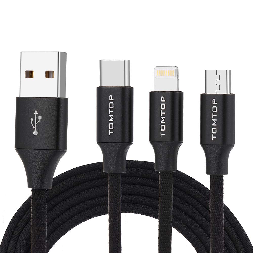 TOMTOP 3.9FT Multi Charger Cable USB Charging Line Data Sync Wire 3 In 1 Lightning Type C Micro USB Connector