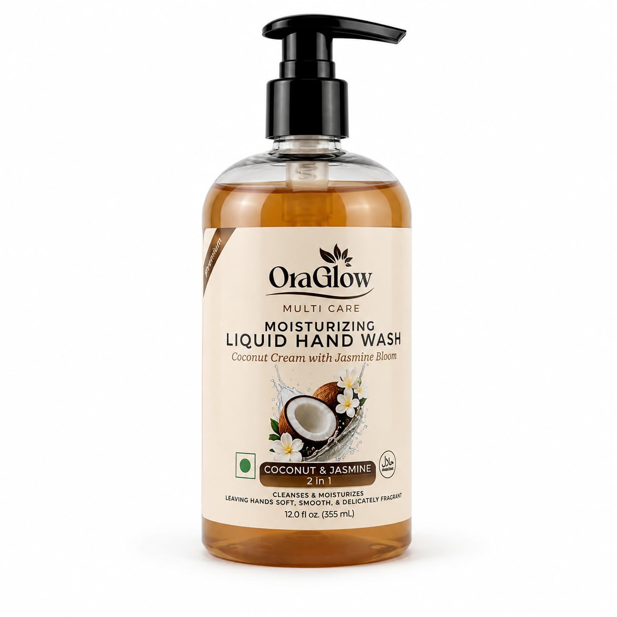 OraGlow™ Multi Care Moisturizing Liquid Hand Wash – Coconut & Jasmine 2 in 1 Hand Soap, Hydrating Tropical Scent, Cleanses & Moisturizes, SLS Free, Paraben Free, Halal, Made in USA, 12 fl oz (355mL)
