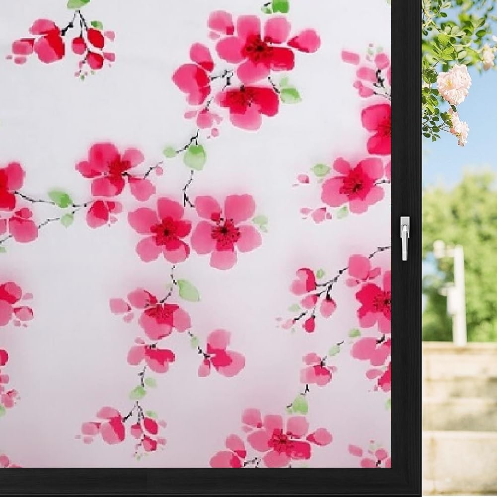 MOCOCO Premium Privacy Window Film Vinyl Frosted Self Adhesive Glass Film Decorative Window Stickers for Home Office Bathroom Kitchen Living Room - Pink Floral (B0CHSBP3XX) Amazon Price History, Amazon Price Tracker