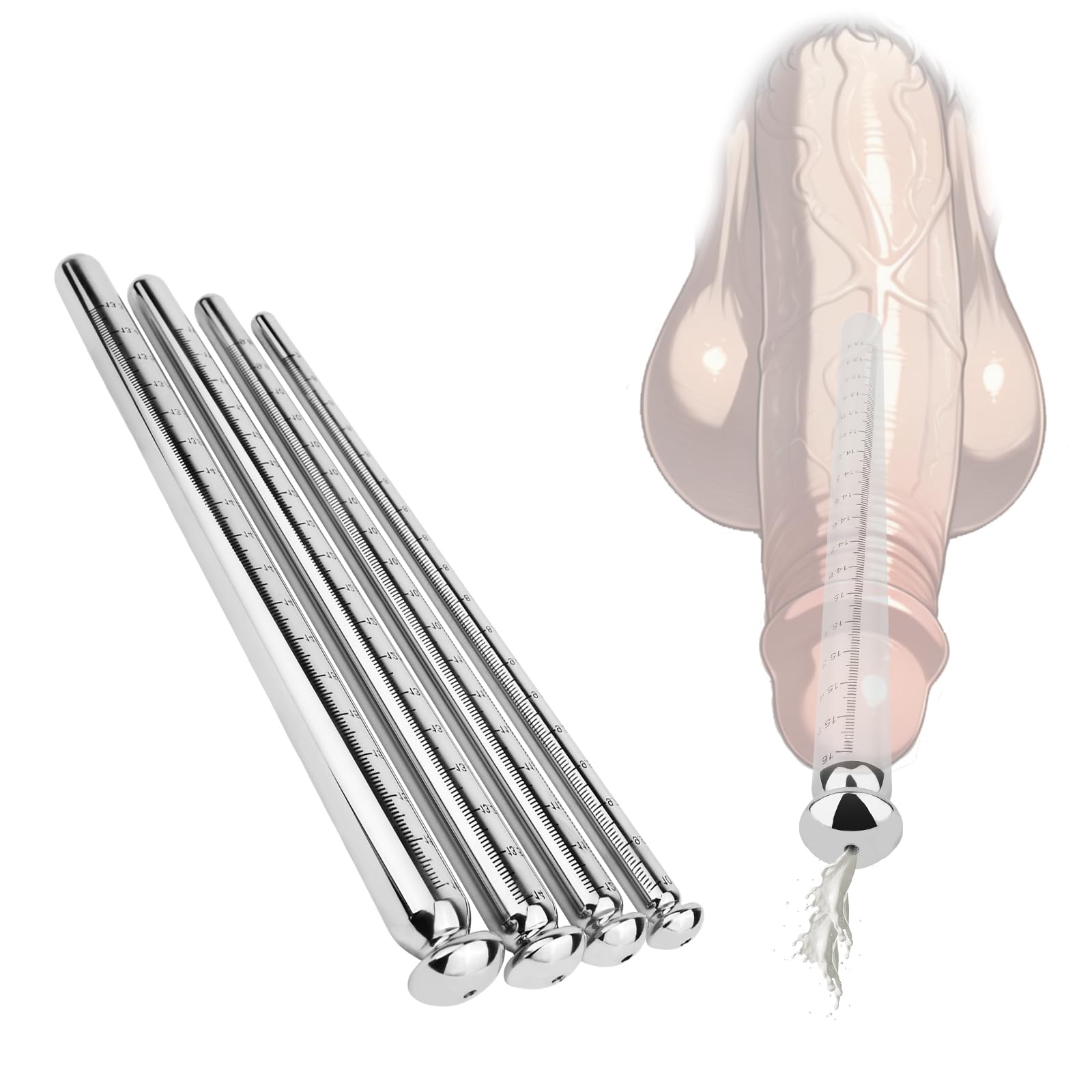 Harnröhren Dilator Edelstahl Graduierter Harnröhrendilatator 224mm Penis Plug Sounding Stab Sexspielzeug für Anfänger & Fortgeschrittene Flexible Dilatoren für Männer zur Prostata Stimulation (4-Set)