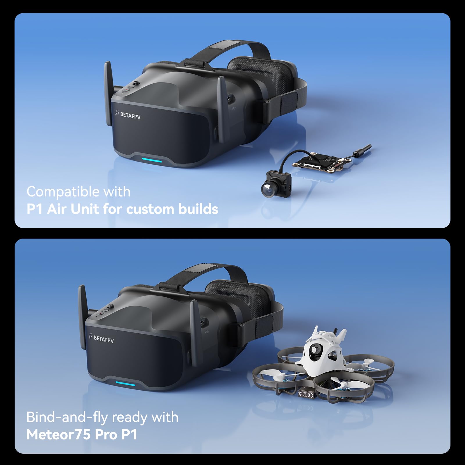 BETAFPV VR04 HD FPV Goggles with 1080P Resolution, 4.5'' Screen LCD, Micro SD Slot, 2 2600mAh Lipo Batteries Up to 3H, Adjustable Headband, Support Recording Replay Compatible for P1 Air Unit VTX