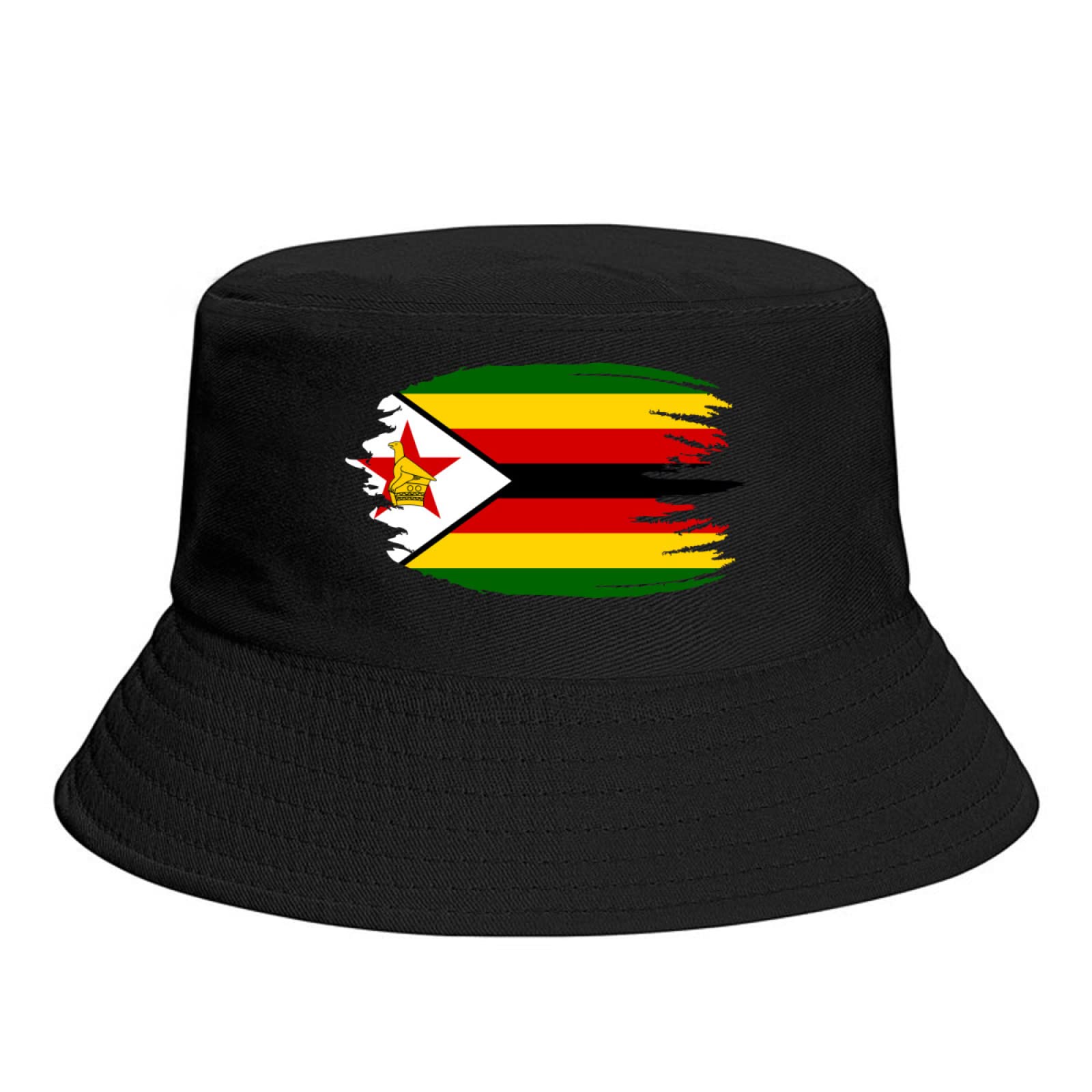 PELNYC Zimbabwe Nation Flag Bucket Hat Fishing Fisherman Hats Casual Packable Travel Beach Cap Black