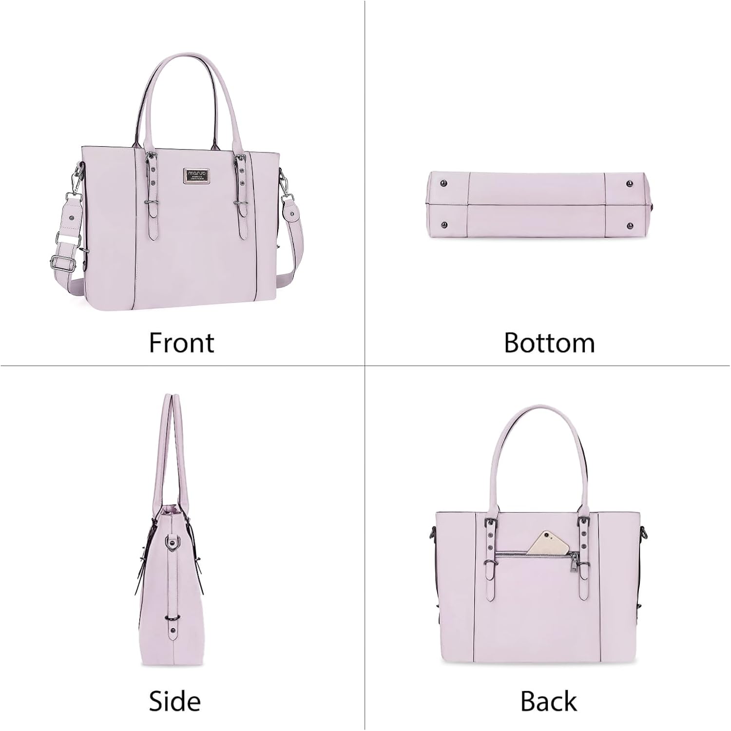 MOSISO Laptop Bag for Women, 17.3 inch Waterproof Vintage PU Leather Briefcase Shoulder Computer Laptop Tote Bag for Office Work, Dusty Lilac