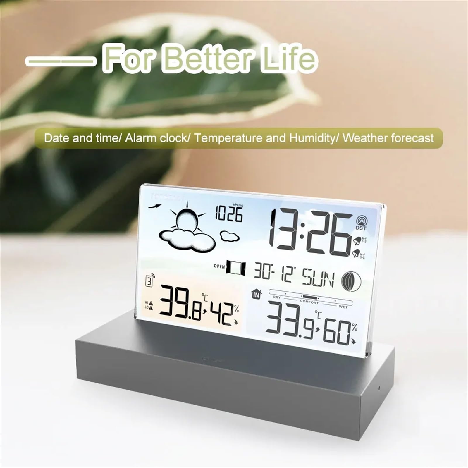 Stazione Meteo, Sveglia digitale Temperatura Umidità Previsioni meteo Elettronica Desktop Orologio da tavolo Batteria AA Soggiorno Camera da letto