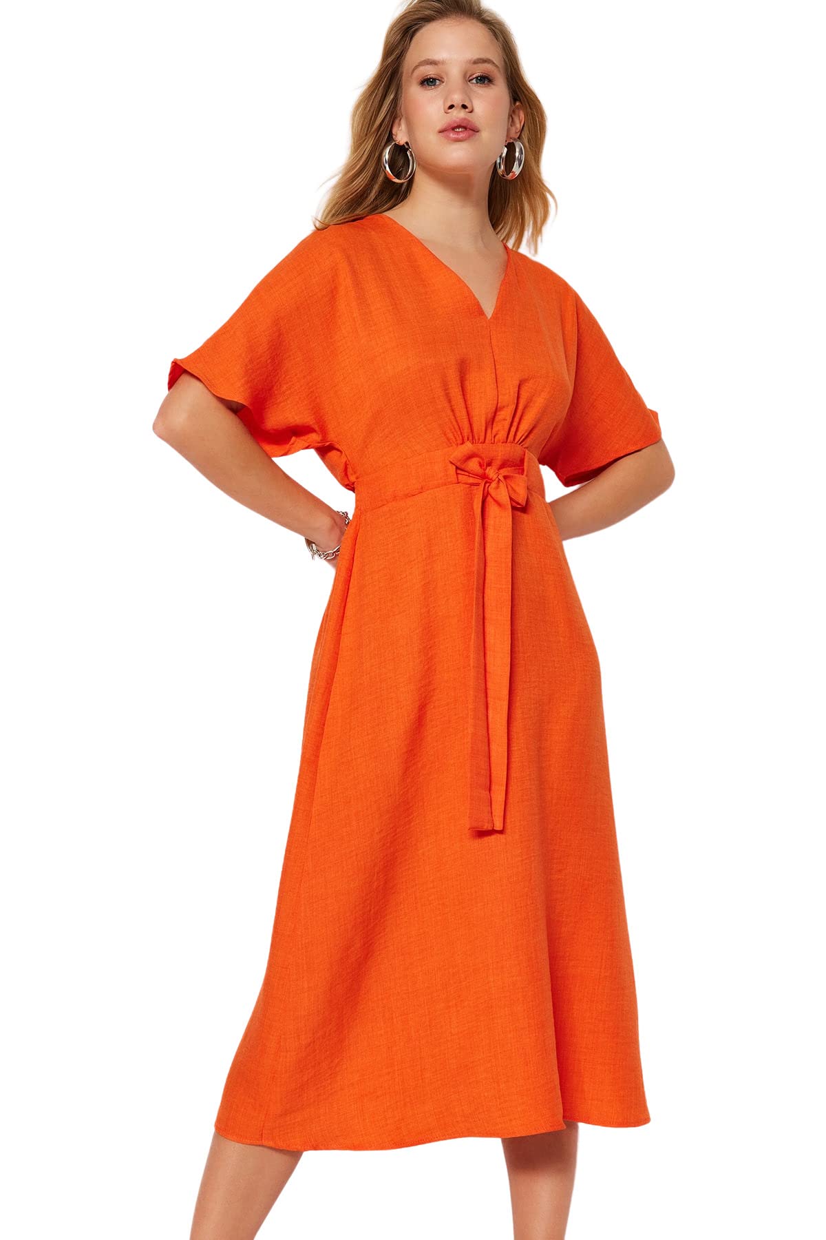 Trendyol FeMan A-line Regular fit Woven Dress,Orange,42