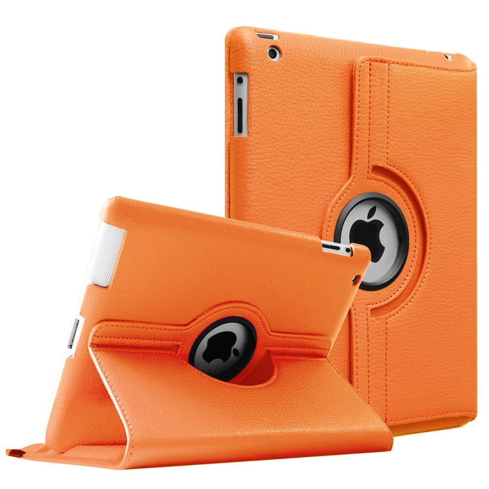 iPad 2 3 4 Case Protective Leather Case 360 Degree Rotating Smart Case with Stand Function for Tablet iPad2, iPad3, iPad4 - Orange