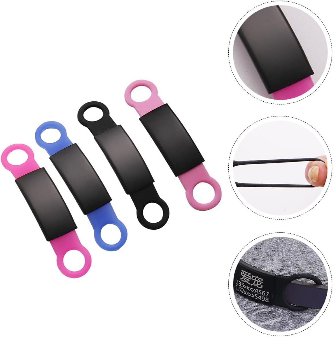 4pcs Pet Id Tags Set, Silicone Anti-Lost Engravable Cat Dog Collar Name Tags with Multi-Color for Pets