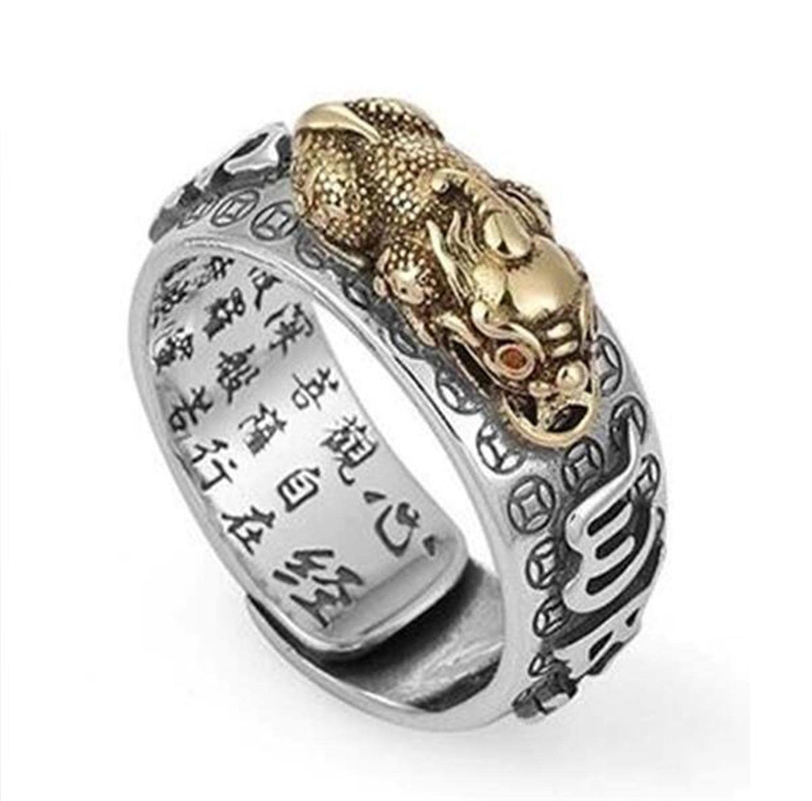 Feng Shui Pixiu mantra pierścionek S925 srebrny buddyjski amulet szczęścia mantra podwójna ochrona bogactwo miłość zdrowie pierścionek prezent dla mężczyzn kobiet