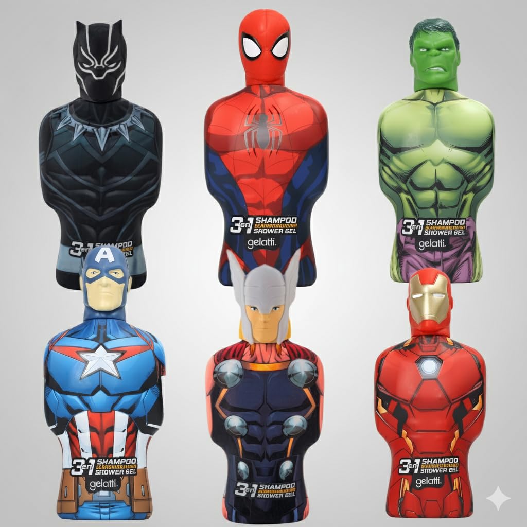 Marvel 3 in 1 Shampoo Balsamo Doccia Gel, Bottiglie a Forma di Supereroe (Hulk)