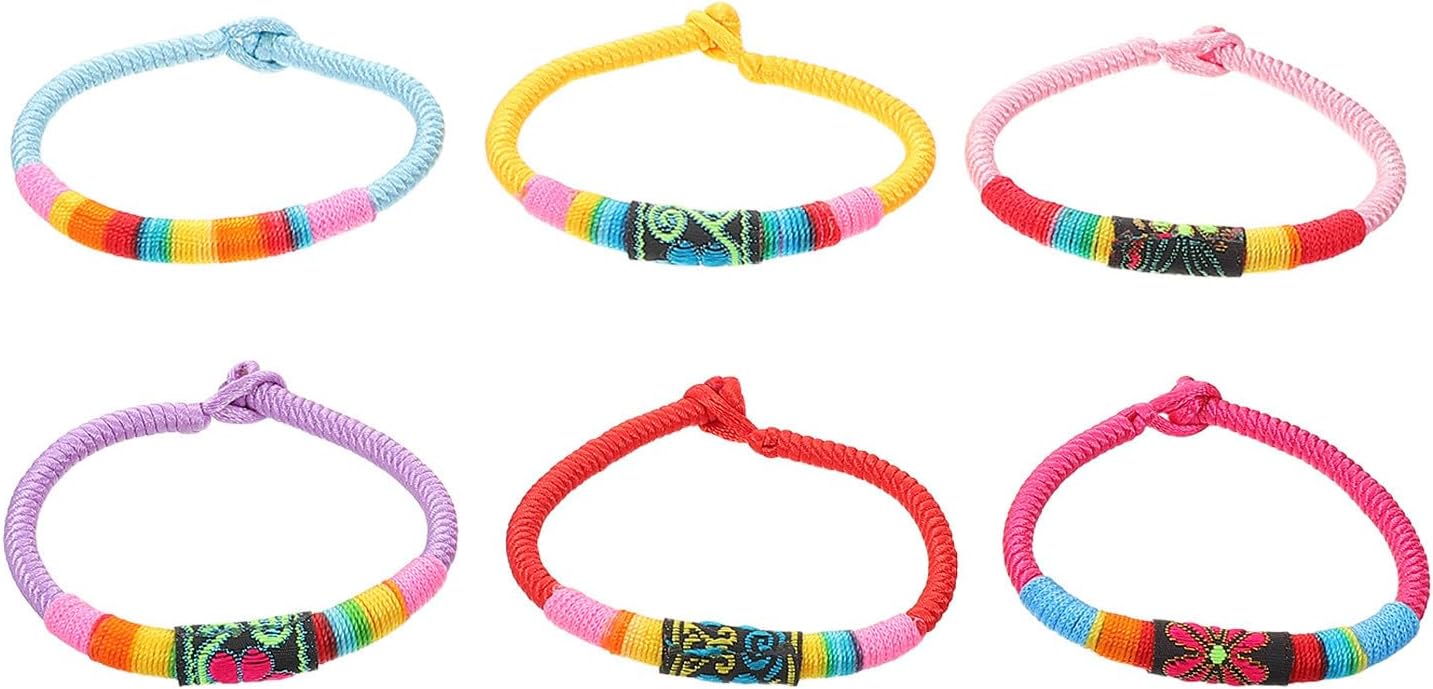 Xmas 6pcs Colorful Woven Adjustable Braided Bracelets for Women