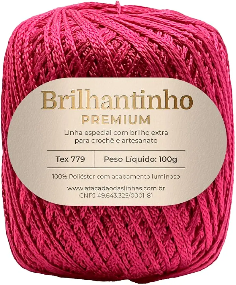 Atacadão das Linhas- Brilhantinho Premium 100% Poliéster 100g - Fio 4 - Linha com Brilho Extra para Crochê Similar a Linha Encanto (VERMELHO)