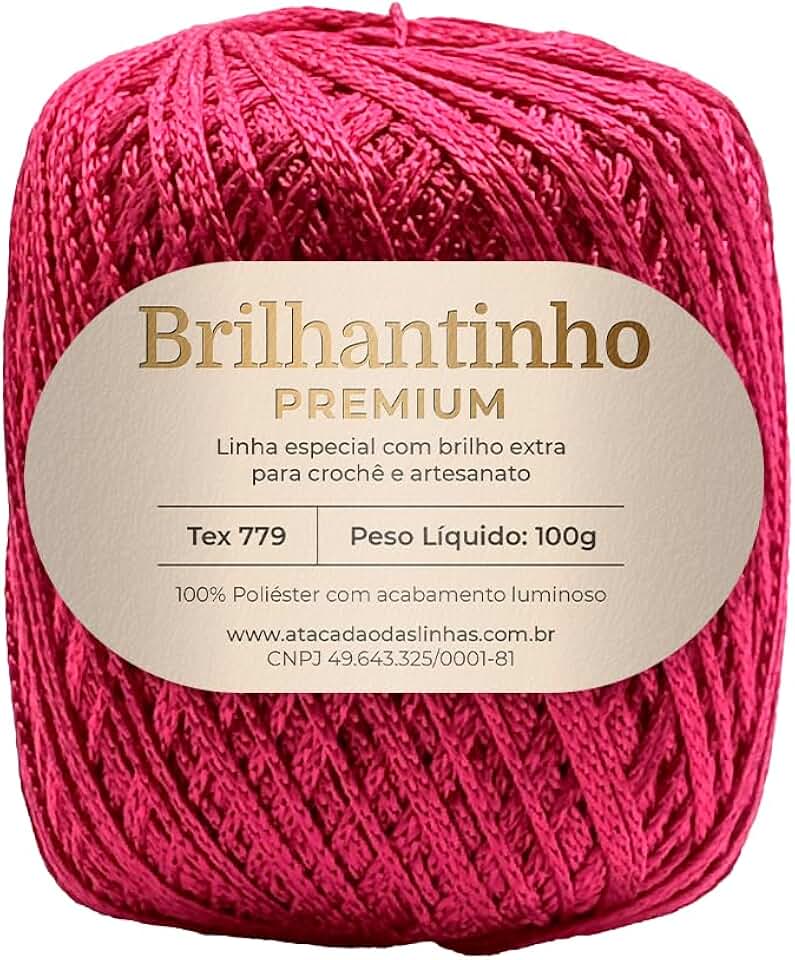 Atacadão das Linhas- Brilhantinho Premium 100% Poliéster 100g - Fio 4 - Linha com Brilho Extra para Crochê Similar a Linha Encanto (VERMELHO)