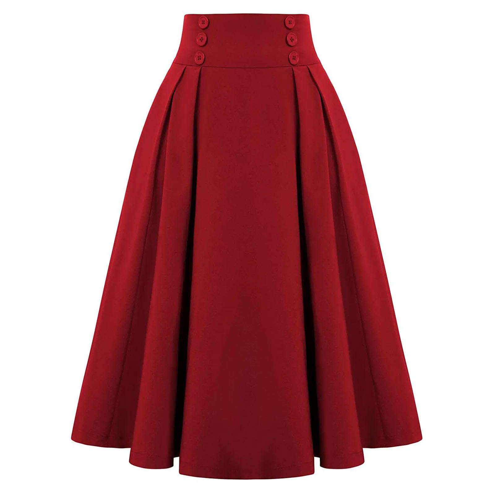 Faldas Casuales de Las Mujeres de Moda de Talle Alto botón Plisado Media Falda versátil de Longitud Media una línea Falda de Medio Cuerpo