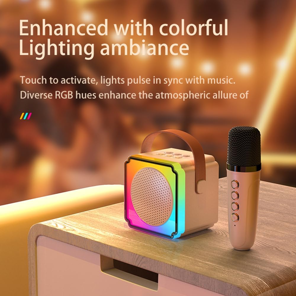 Kids Karaoke Machine, Portable Bluetooth Karaoke Speaker with 2 Wireless Microphone and Lights, Karaoke Toys Gifts for Girls Ages 3-12 +Year Old Birthday Family Home Party (Pink) - Image 3