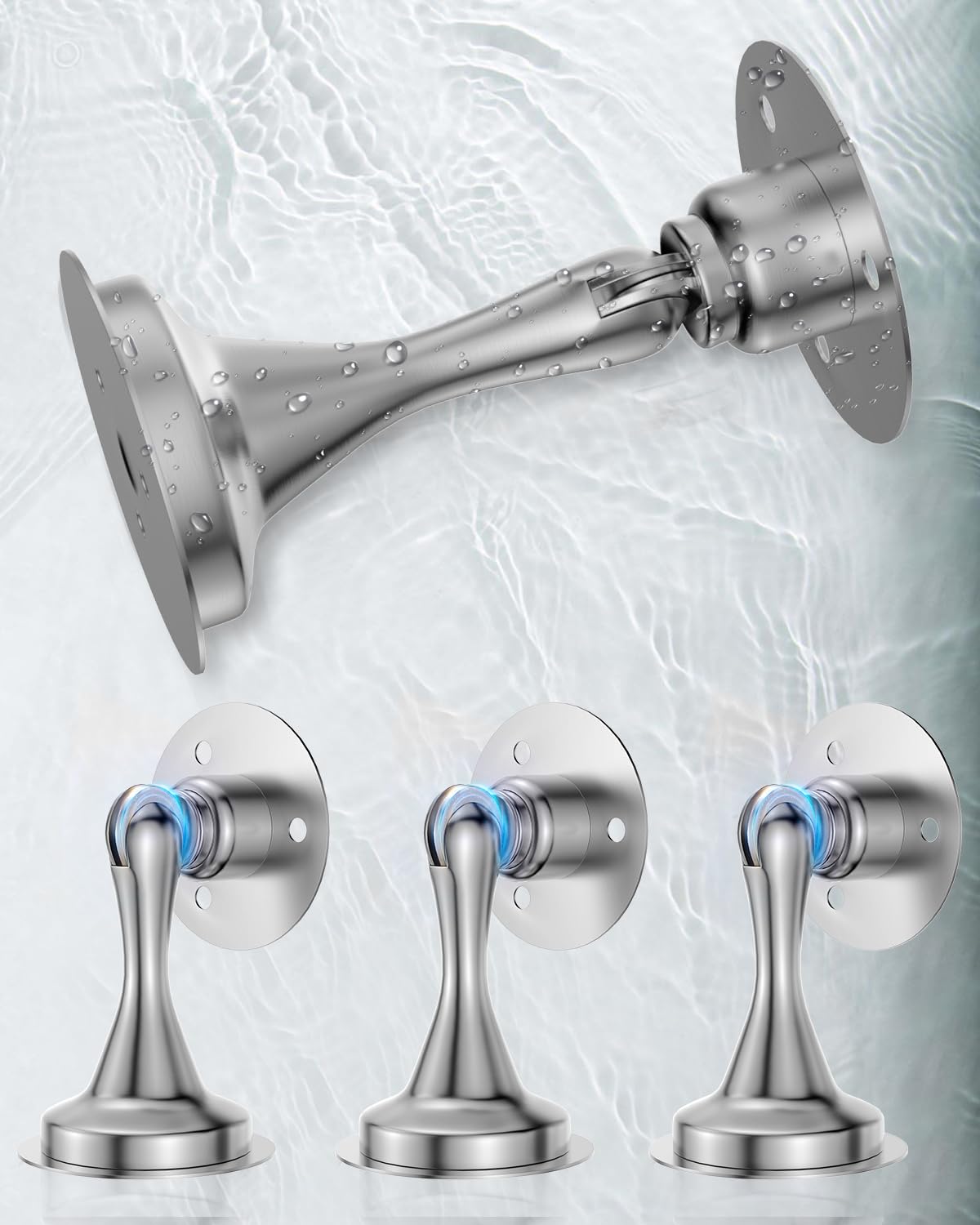 Magnetic Door Stop Holder 4 Pack - Door Stoppers Stainless Steel Heavy Duty Stops for Bottom of Door - Wall Floor Mounting No Drill Strong Adhesive &