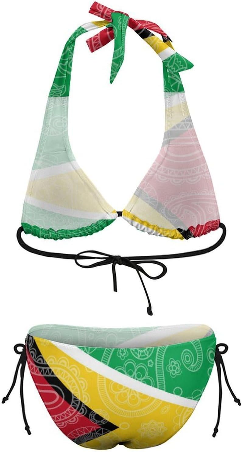 Guyana Flag Paisley Pattern Novelty Women's 2 Piece String Bikini Set Swimsuits Bathing Suit Swimwear