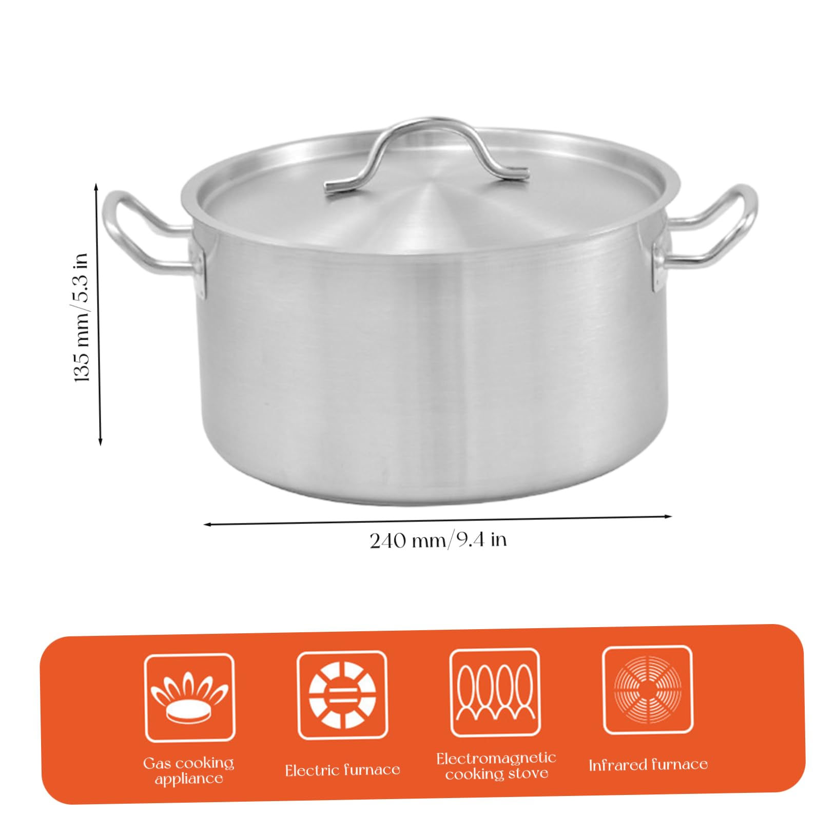 Suppentopf, Edelstahl-Kochtopf mit Deckel und zwei Griffen, 6 l, großes Fassungsvermögen, Suppentopf für Suppe, Nudeln, Suppe, Spaghetti, Brühe mit Deckel