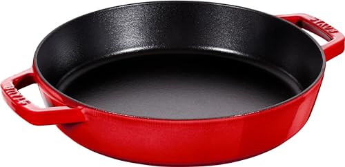 STAUB Bratpfanne / Paellapfanne / Schmorpfanne mit zwei Griffen, 34 cm, Gusseisen, mit mattSchwarzer Emaillierung im Inneren der Pfanne, für alle Herdarten inkl Induktion & Backofen, Kirschrot