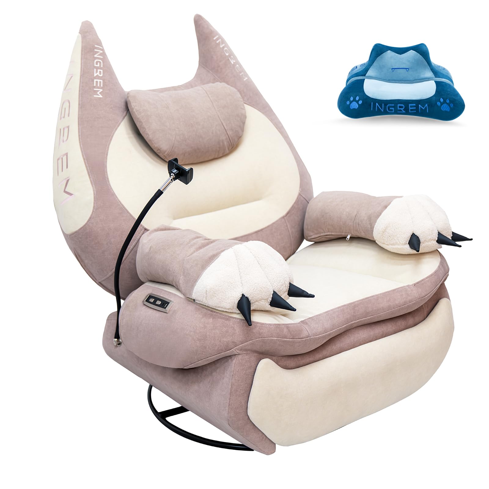 INGREM Smart Recliner with Adjustable Settings, Voice-Activated Home Theater Gaming Seat Rocker, Electric Lounge Chair Featuring USB Port ，Phone Holder and Cat Claw Armrest (Powdered)