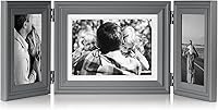 Vista 43 de Marco de fotos de madera doble con bisagras de 5 x 7 pulgadas horizontal y vertical en gris, pantalla de 4 x 6 pulgadas con paspartú o 5 x 7