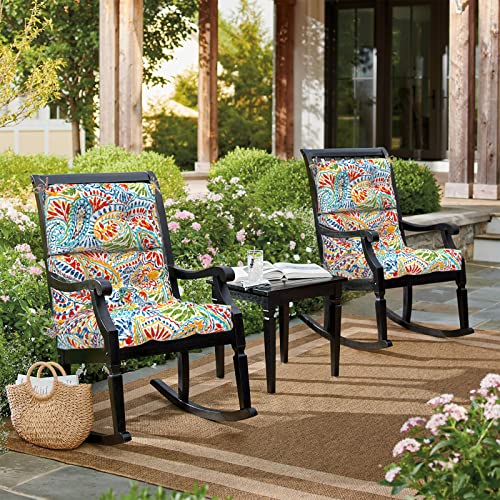 Lvtxiii 2 Pack Outdoor/Indoor High Back Chair Cushions, Deep Seat Patio Seat And Back Cushion Set, Stuffed High Rebound Foam Rocking Chair Cushions, 44”X22”X4”, Paisley Ummi Multi #TOP5