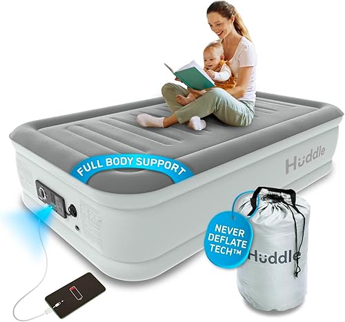 Huddle Cama de aire de lujo con tecnología patentada de doble bomba SlumberGuard Premium Tecnología de cama de aire autoinflada y antidesinflado