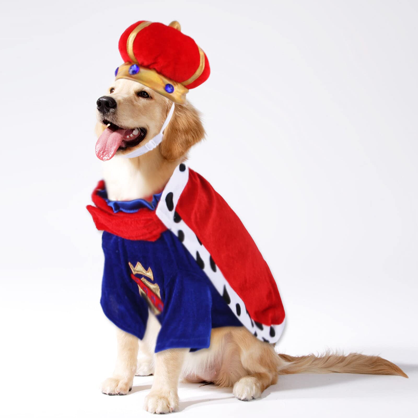 Petyoung Disfraz de rey para perro, 3 piezas, con gorra de corona, disfraz de perro para mascotas, ropa para perros pequeños y grandes, Halloween