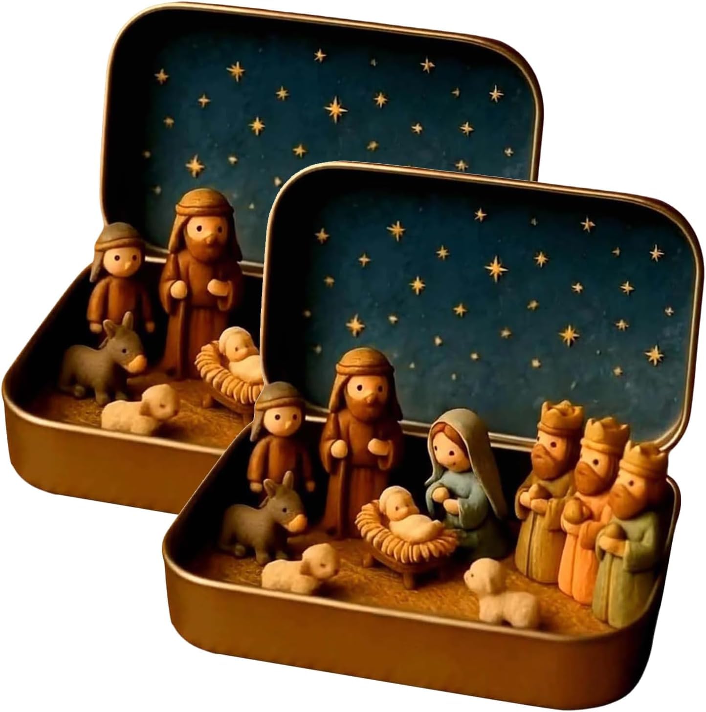 Mini Christmas Nativity Set in a Tin Box, Pocket Nativity Scene Gift Tin